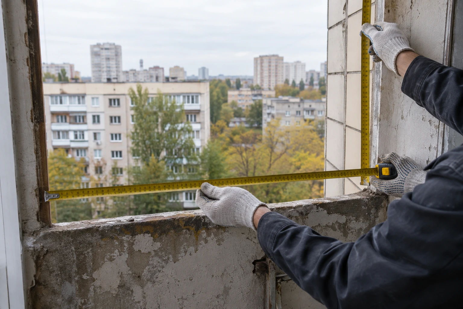 Замер ширины и высоты балконного проёма